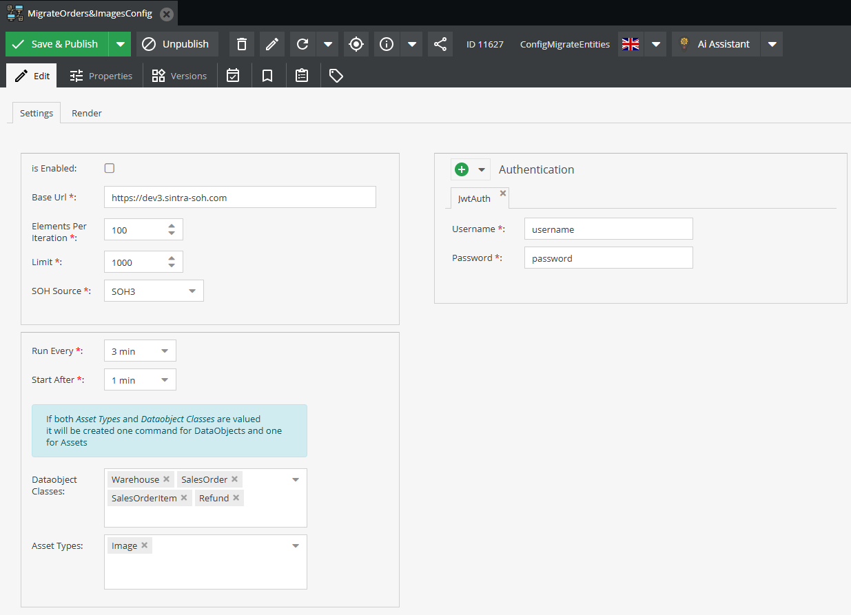 Migration Entities Settings
